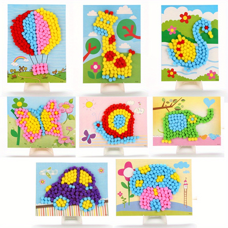 Unique Art Craft - 2pcs 16x21cm Colorful Pom-Pom Painting Animal