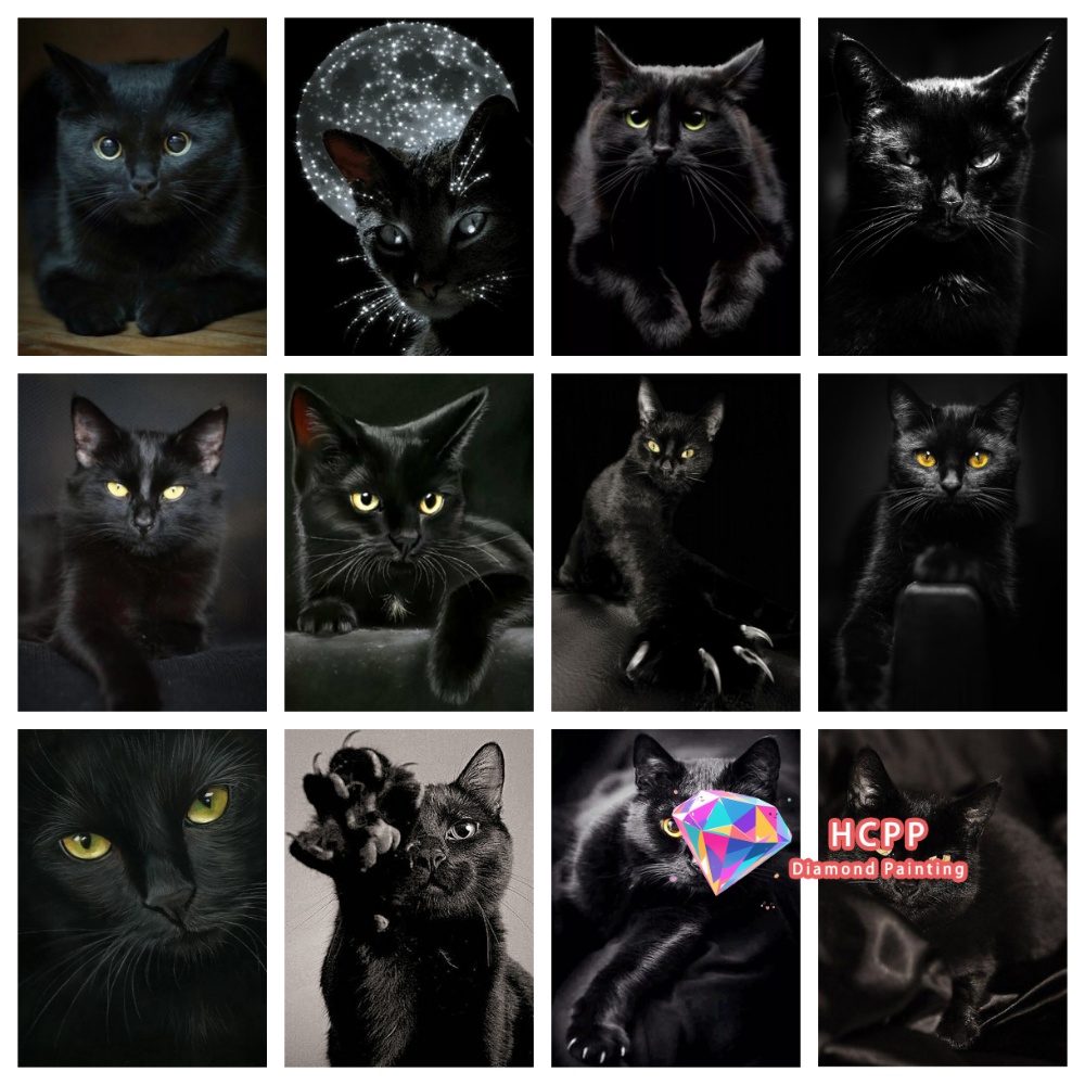 Unique Art Craft - unframe Black Cat Animal Diamond Painting