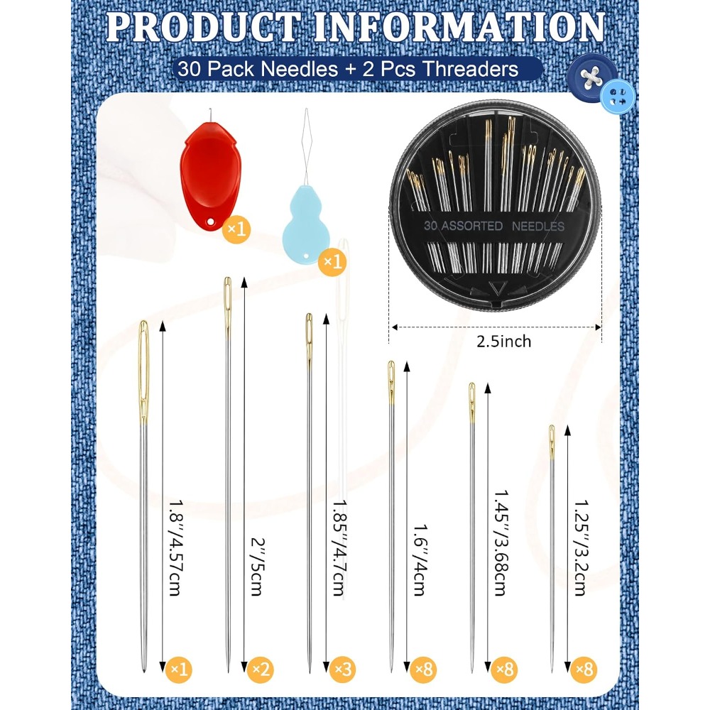 Art Craft Kit - 30-Count Steel Hand Sewing Needles Set