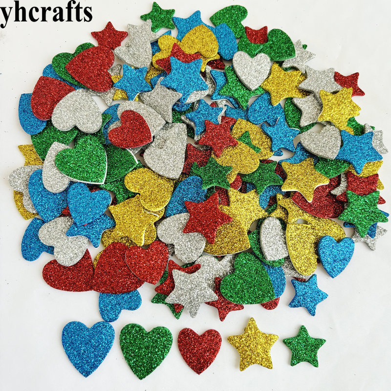 Art And Craft For Xmas - 150PCS/LOT.Glitter star and hearts foam stickers,Christmas