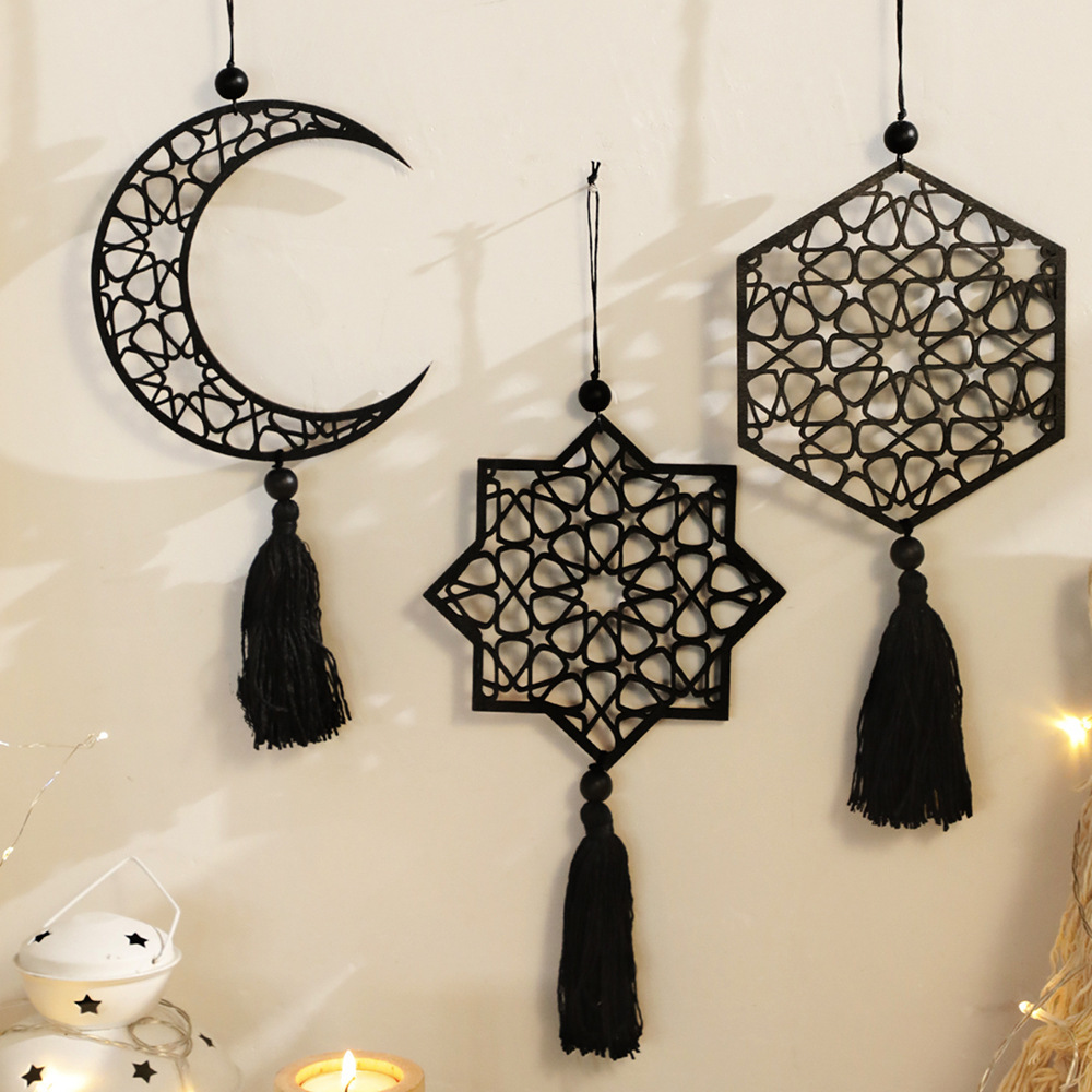 Unique Art Craft - Black Star And Moon Hollow Wooden
