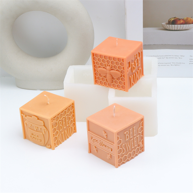 Art Craft Letter A - 3D Honeycomb Pillar Bee Silicone Candle
