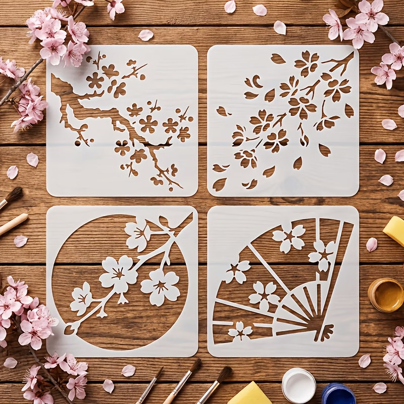 Art Craft Template - 4PCS Japanese Cherry Blossom Stencils Reusable