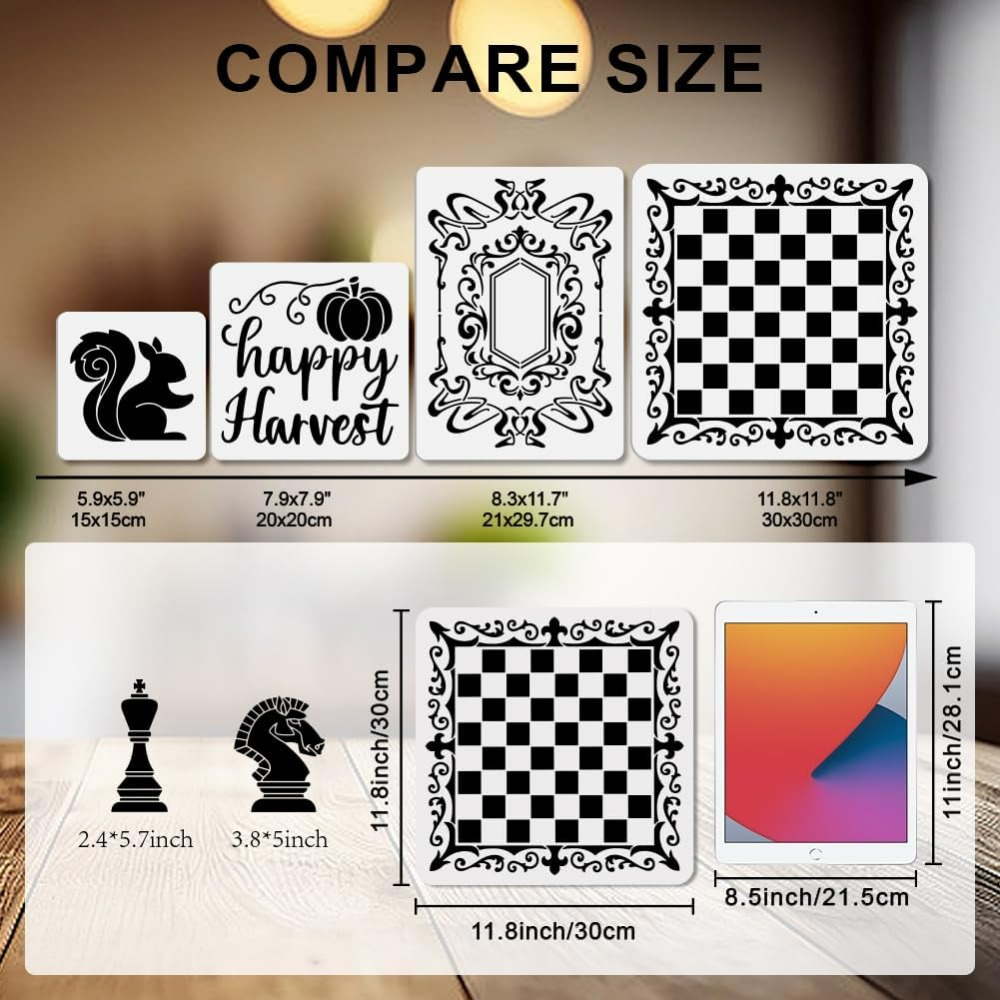 2Pcs Chess Pieces Stencil Lace - Art Craft Template ulasan dan harga