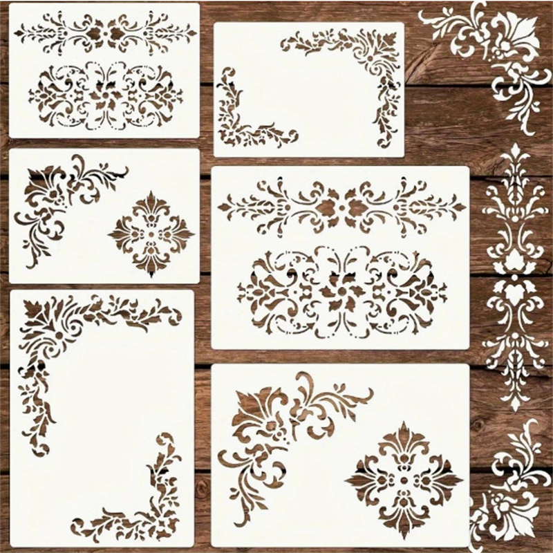 6Pcs Floral Corner Stencils fo - Art Craft Template ulasan dan harga